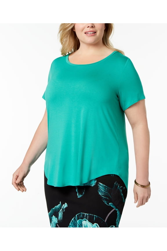 Plus Size High Low T-Shirt Green 2X