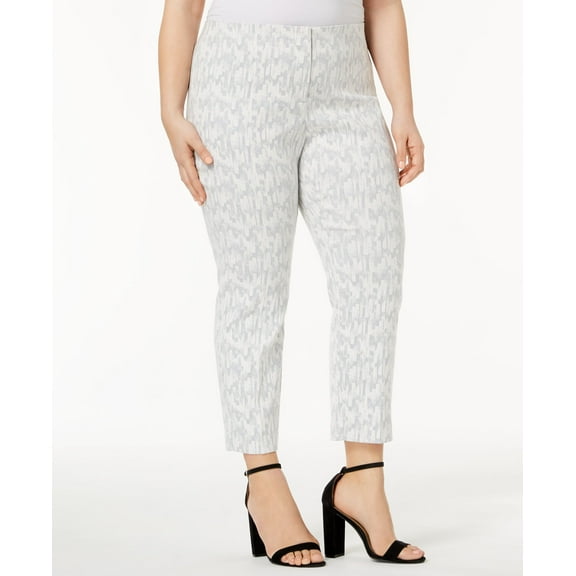 Alfani Plus Size Jacquard Ankle Pants Cold Metal Brushstroke 24W