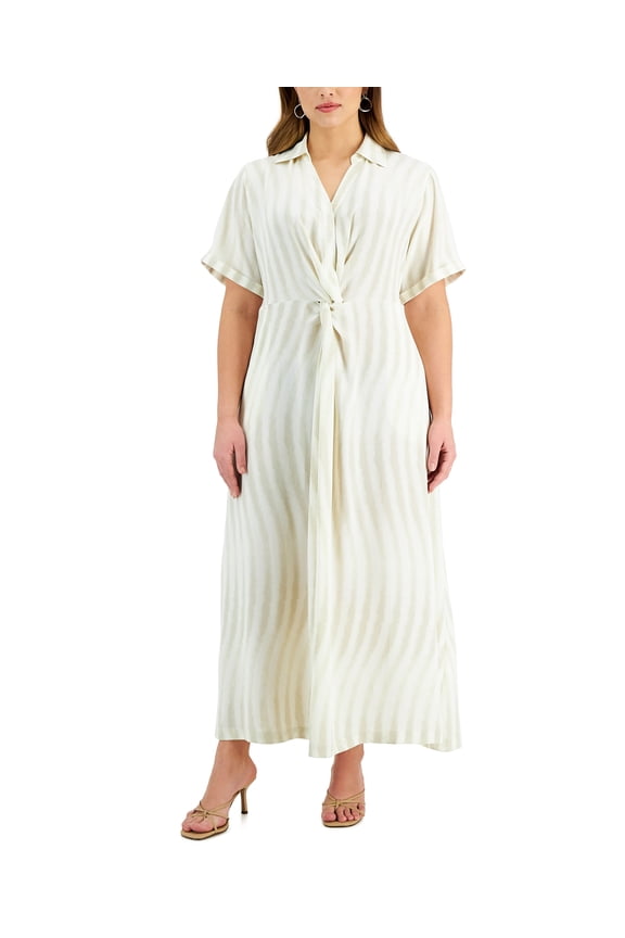 Plus Size Knot Front Dress Oat Warm Wave 18W