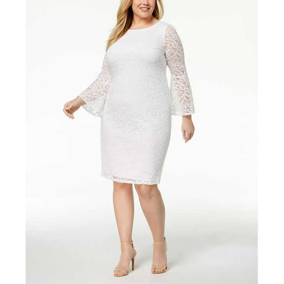 Alfani Plus Size Lace Bell Sleeve Sheath Dress Bright White 22W