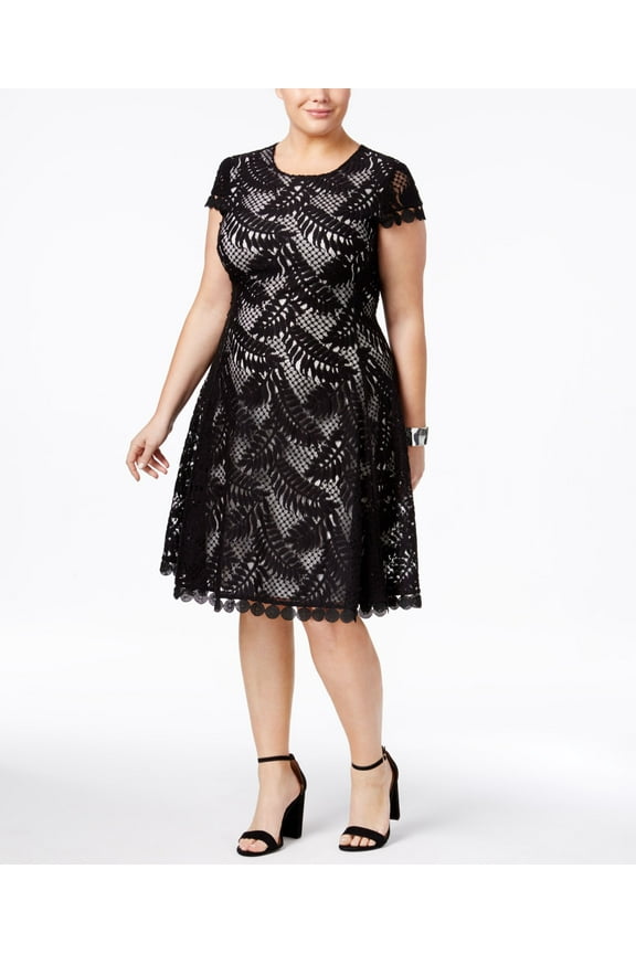 Plus Size Lace Fit Flare Dress Deep Black 18W
