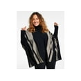 thumbnail image 1 of Alfani Plus Size Lurex Striped Poncho Sweater Deep Black 2X, 1 of 1