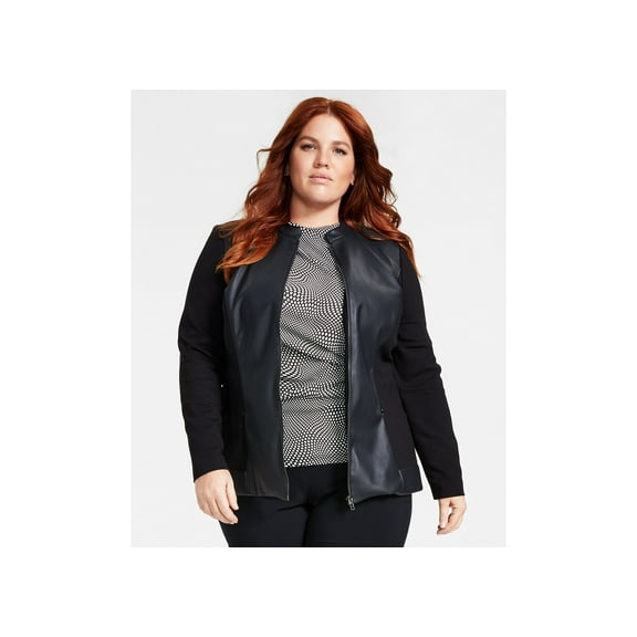 Alfani Plus Size Mixed Media Jacket Deep Black 0X