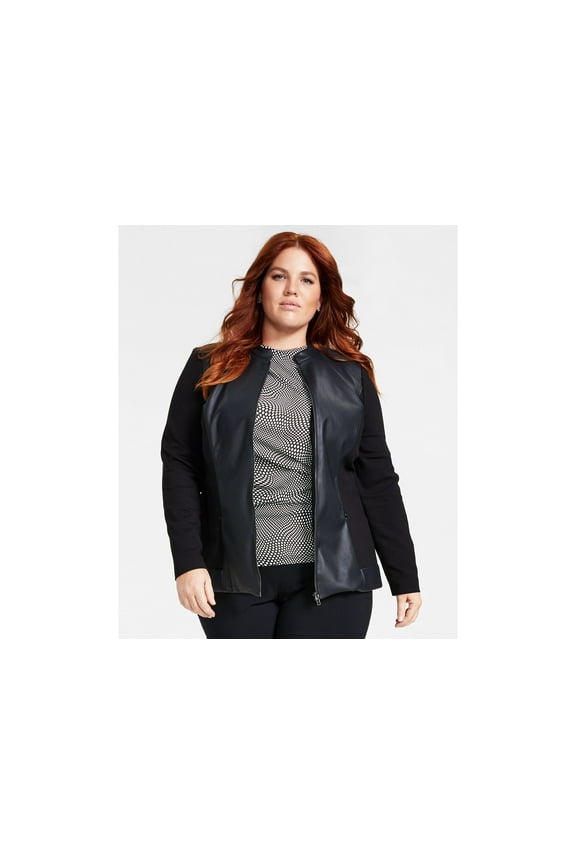 Plus Size Mixed Media Jacket Deep Black 0X