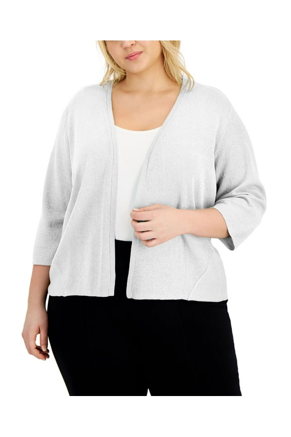 Plus Size Open Front Cardigan Bright White 0X