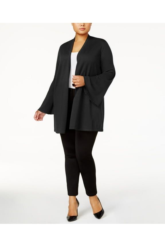Plus Size Open Front Cardigan Deep Black 0X