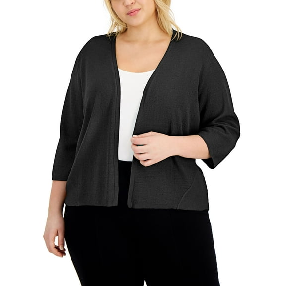 Alfani Plus Size Open Front Cardigan Deep Black 1X