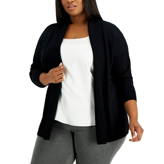 Alfani Plus Size Open Front Cardigan Deep Black 2X