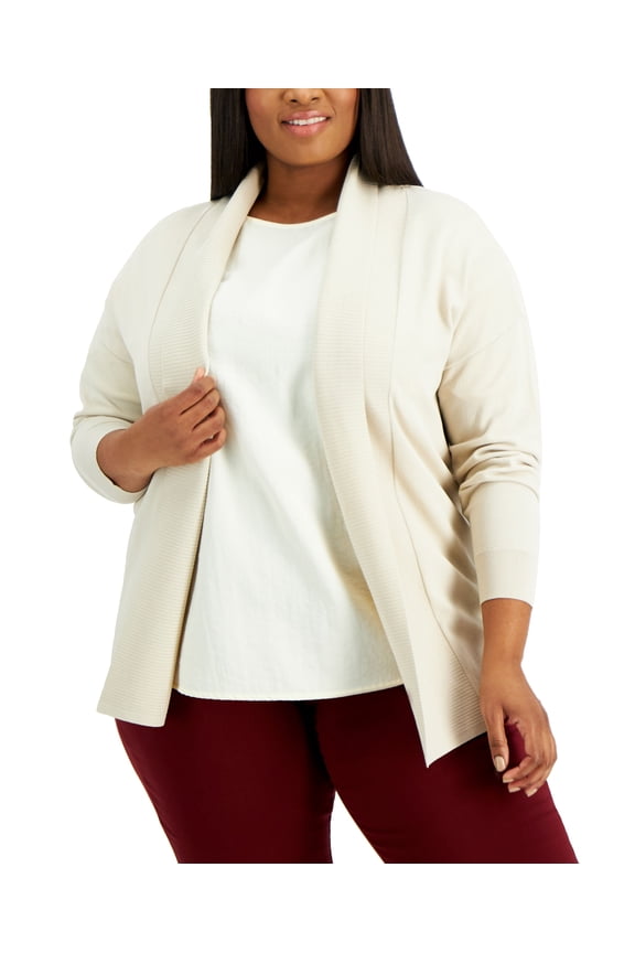 Plus Size Open Front Cardigan Oatmeal 0X