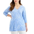 thumbnail image 1 of Alfani Plus Size Printed 3/4 Sleeve Top Perfect Periwinkle Combo 0X, 1 of 1