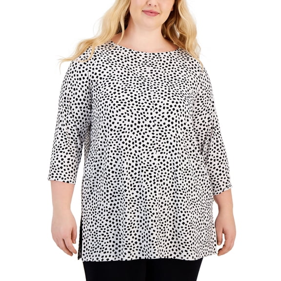 Alfani Plus Size Printed 3/4 Sleeve Top Wht 3X