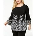 thumbnail image 1 of Alfani Plus Size Printed Applique Cuff Top Black Ombre Azlea 0X, 1 of 1
