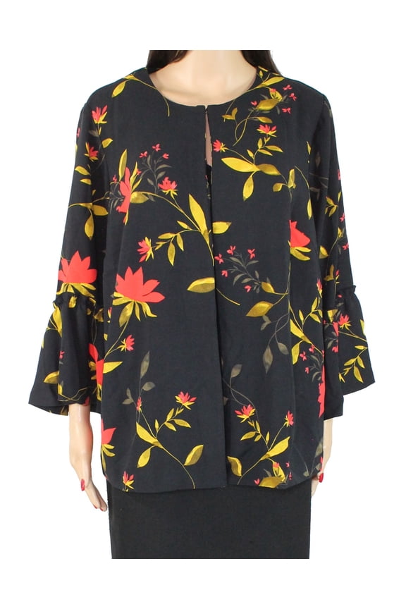 Women's Jacket Plus Floral Print Bell Sleeve 3X