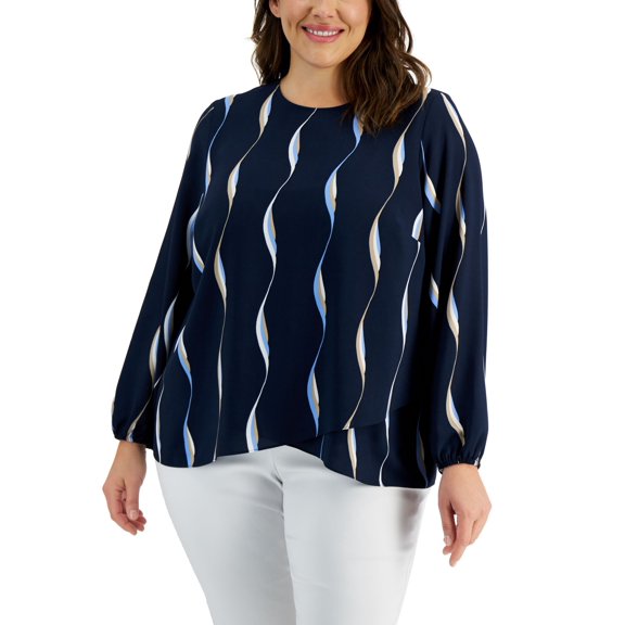 Alfani Plus Size Printed Crossover Blouse Blue Soft Sewll 1X