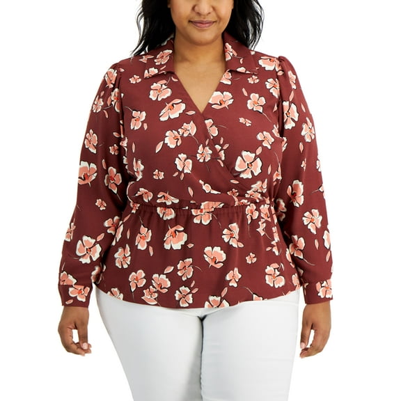 Alfani Plus Size Printed Faux Wrap Top Floating Floral 2X