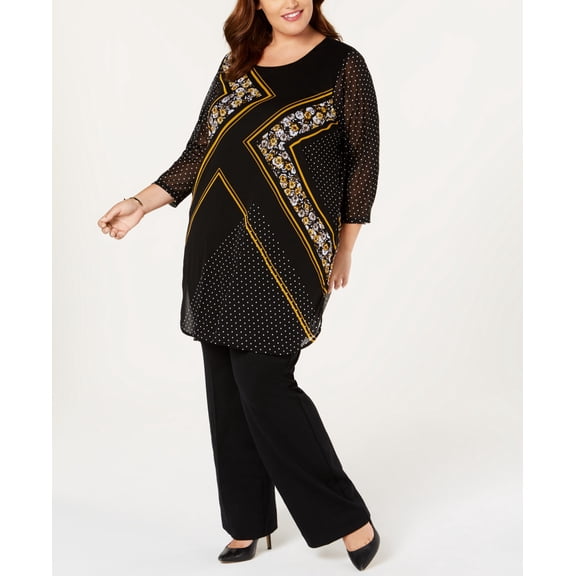 Alfani Plus Size Printed Mesh Tunic Yellow Bloom 2X