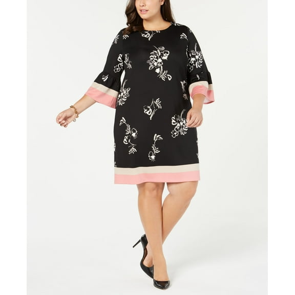 Alfani Plus Size Printed Scuba Dress Black 14W