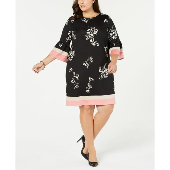 Alfani Plus Size Printed Scuba Dress Black 16W