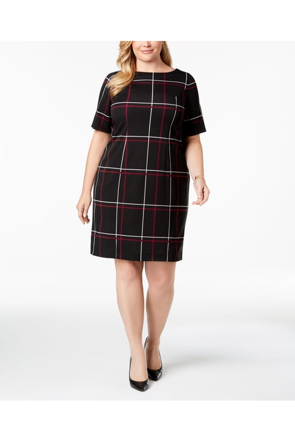 Plus Size Printed Sheath Dress Window Pane 14W