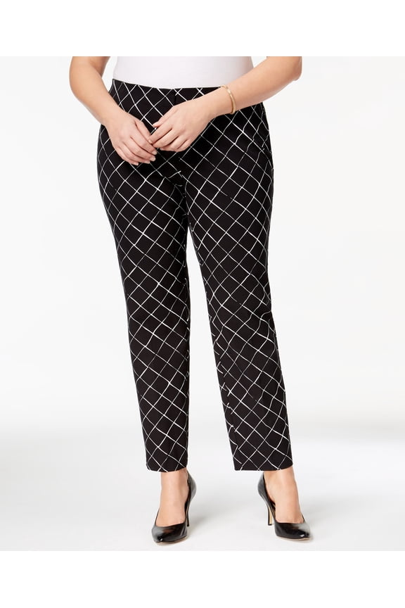 Plus Size Printed Slim Pants Black Pen Brush 14W