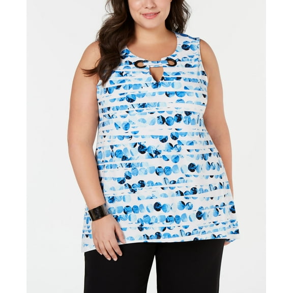 Alfani Plus Size Printed Split Neck Tunic Crest Slice 2X