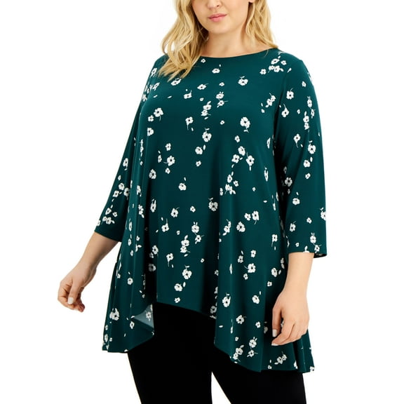 Alfani Plus Size Printed Swing Top Ditzy Breeze Rain Forest 2X