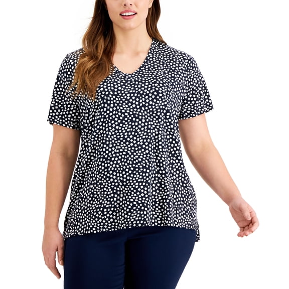Alfani Plus Size Printed T-Shirt Contour Square Navy 3X