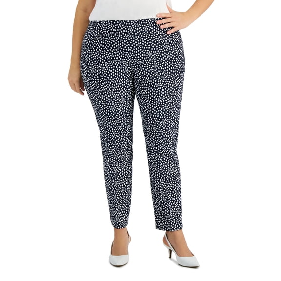 Alfani Plus Size Printed Tummy Control Pants Navy Contour 24W
