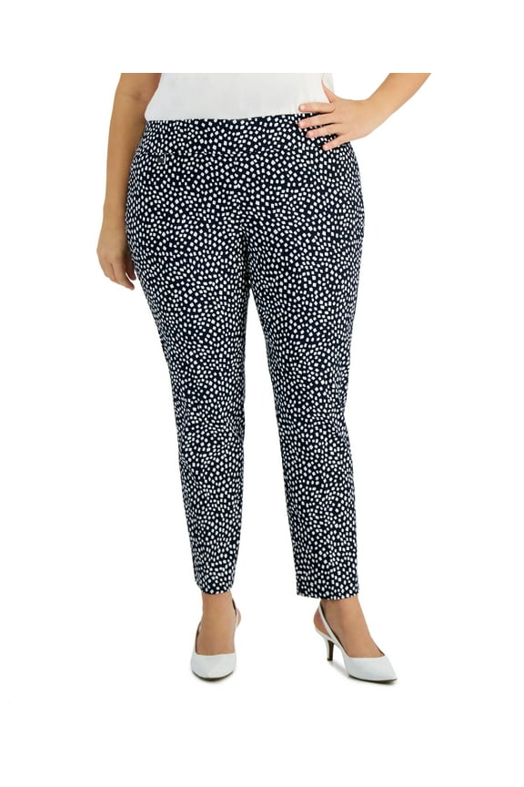 Plus Size Printed Tummy Control Pants Navy Contour 24W