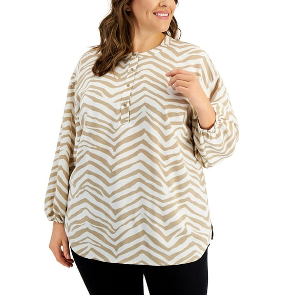 Alfani Plus Size Printed Tunic Top Almond Chevron 1X