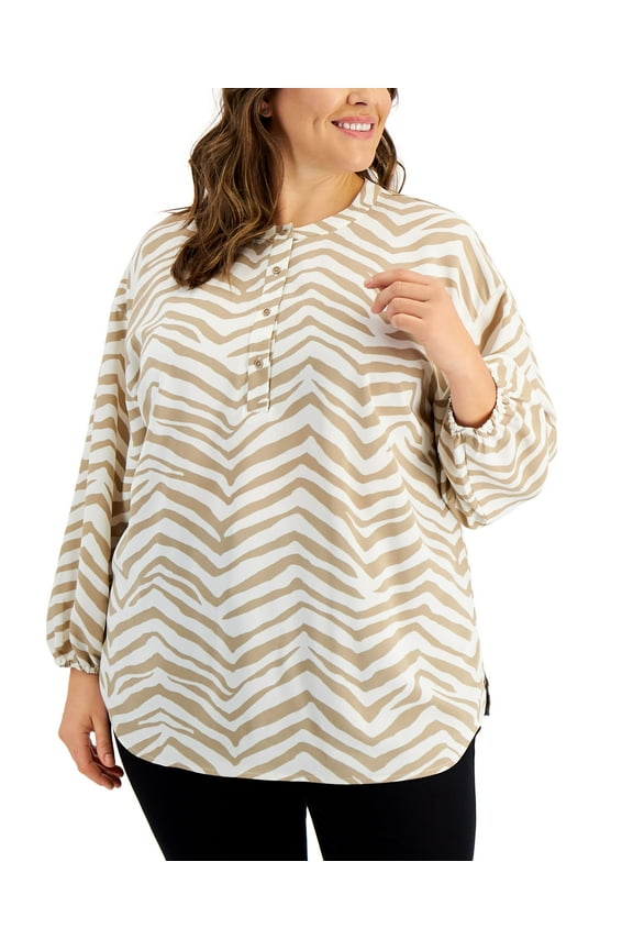 Plus Size Printed Tunic Top Almond Chevron 1X