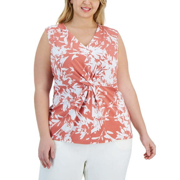 Alfani Plus Size Printed Twist Front Sleeveless Top Rosedust 0X