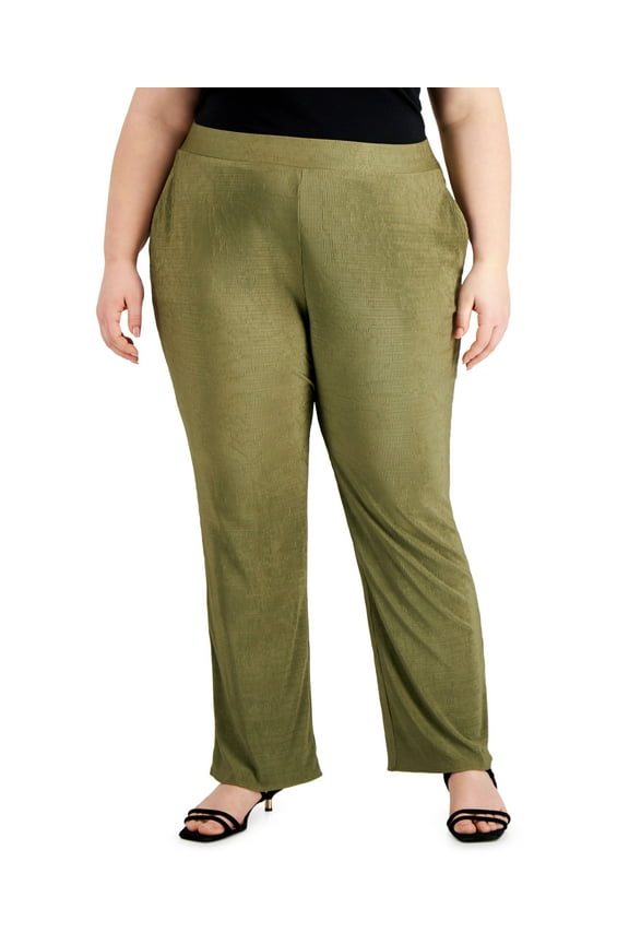 Plus Size Pull On Bootcut Pants Burnt Olive 1X