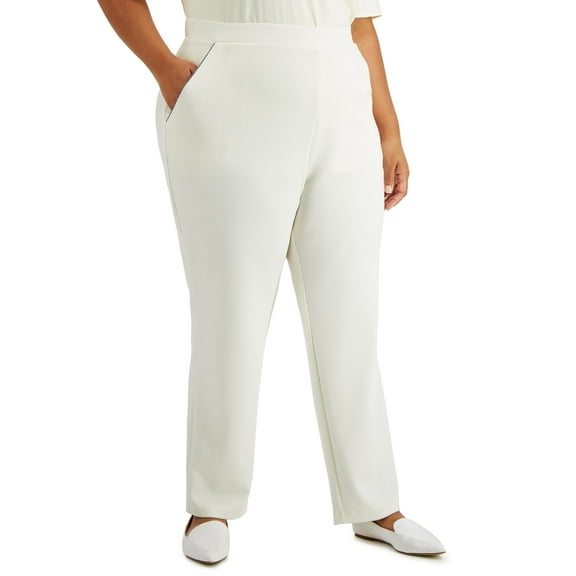 Alfani Plus Size Pull On Straight Leg Pants Antique White 3X