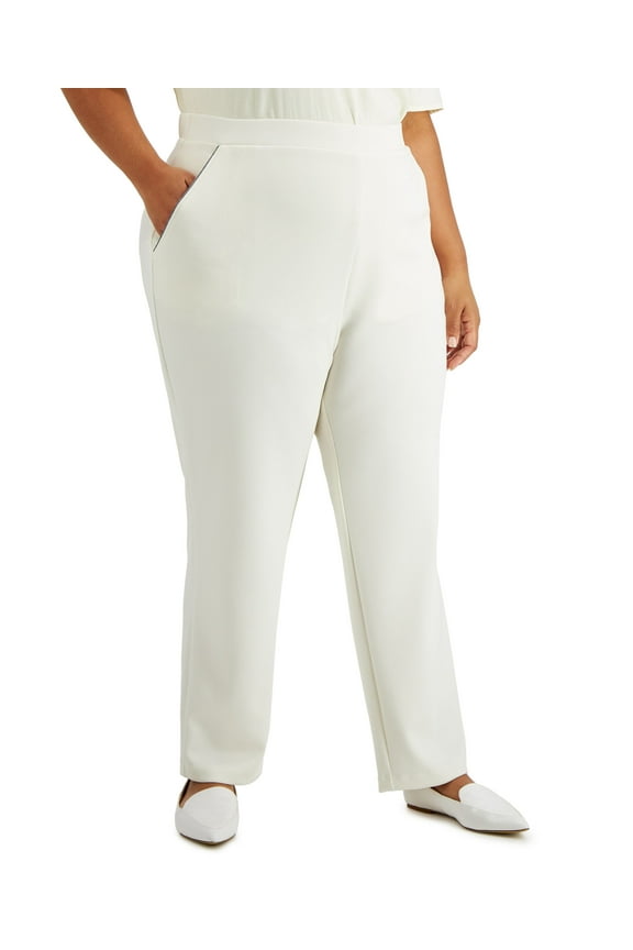 Plus Size Pull On Straight Leg Pants Antique White 3X