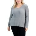 thumbnail image 1 of Alfani Plus Size Ribbed Shine V Neck Sweater Heather Sterling 0X, 1 of 1