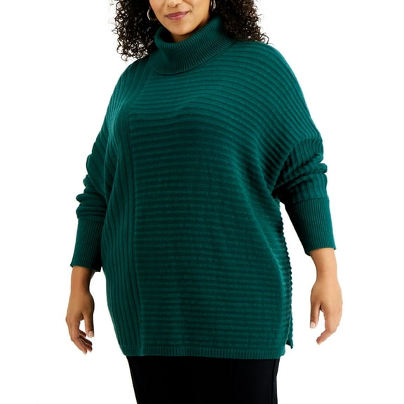 Alfani Plus Size Ribbed Turtleneck Sweater True Emerald 3X