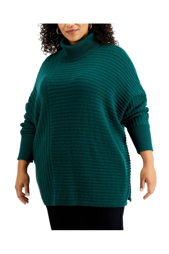 Plus Size Ribbed Turtleneck Sweater True Emerald 3X