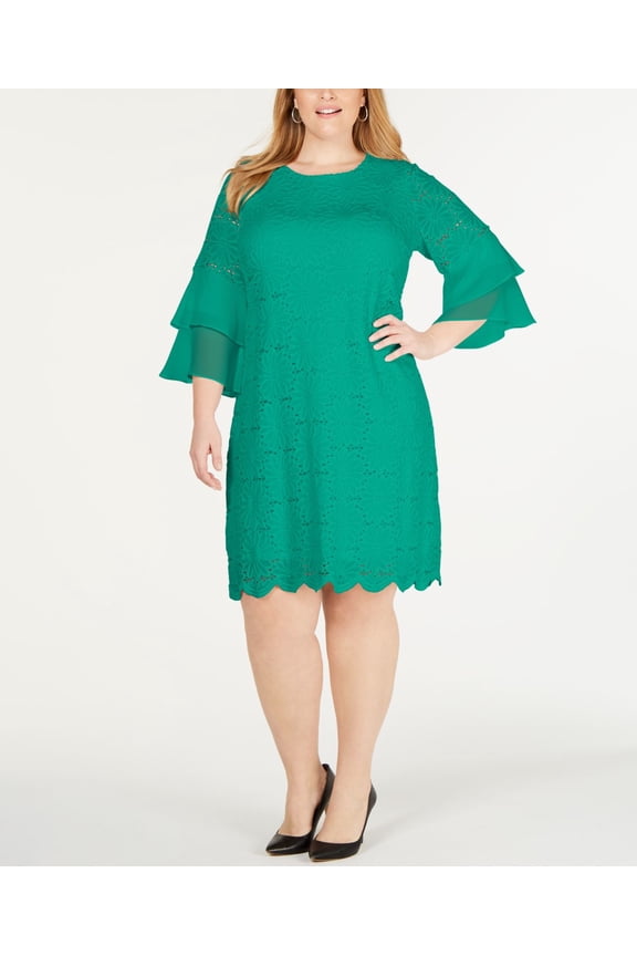 Plus Size Ruffle-Cuff Floral-Lace Dress