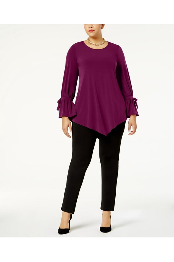 Plus Size Ruffled Sleeve Pointed Hem Blouse Alf Berry 0X