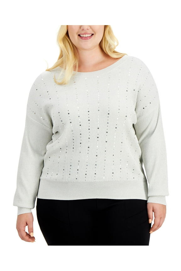 Plus Size Sequin Trim Sweater Bright Sea Salt 1X