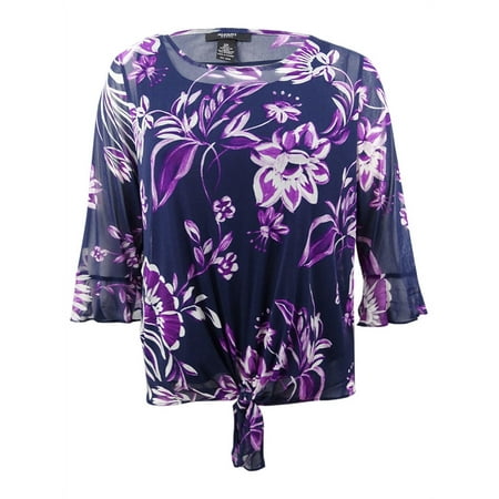 Alfani Plus Size Sheer Tie Hem Tunic Fuchsia Time Floral 1X