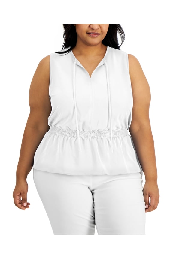 Plus Size Smocked Waist Top Bright White 3X