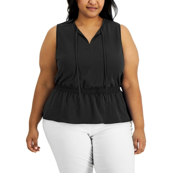 Alfani Plus Size Smocked Waist Top Deep Black 1X