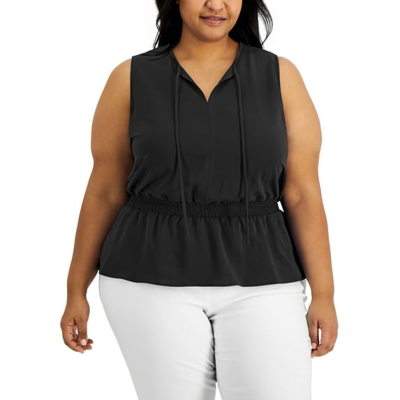 Alfani Plus Size Smocked Waist Top Deep Black 1X