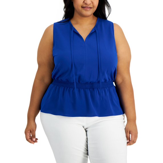 Alfani Plus Size Smocked Waist Top Modern Blue 3X