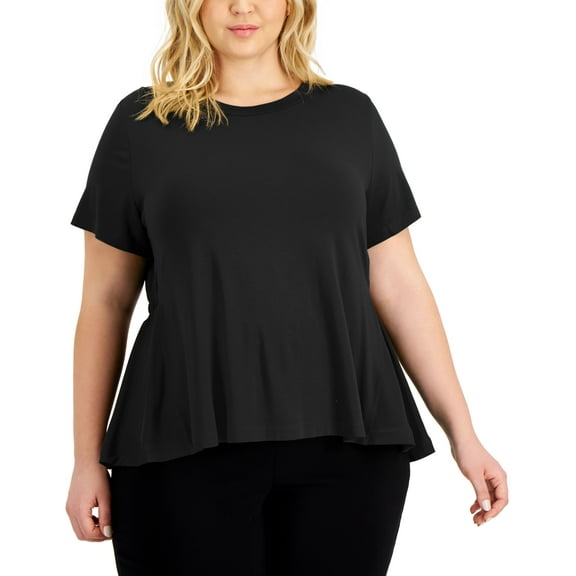 Alfani Plus Size Solid Elastic Back Mixed Media Top Deep Black 4X