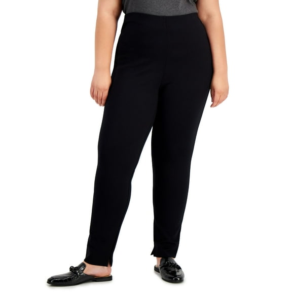 Alfani Plus Size Split Hem Pull On Pants Deep Black 0X
