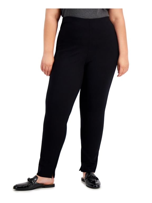 Plus Size Split Hem Pull On Pants Deep Black 0X