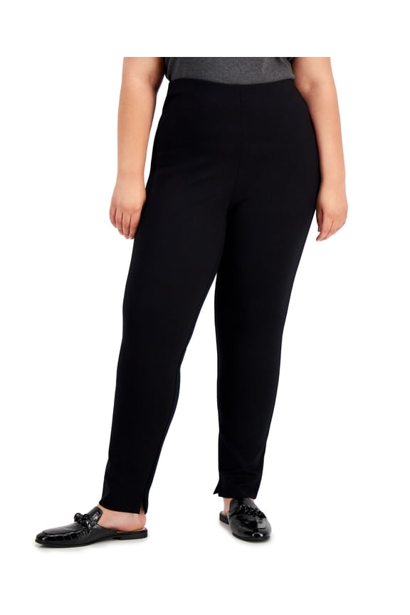 Plus Size Split Hem Pull On Pants Deep Black 0X